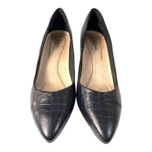Clarks Kataleyna Rose Black Croc Heels - Size 9W